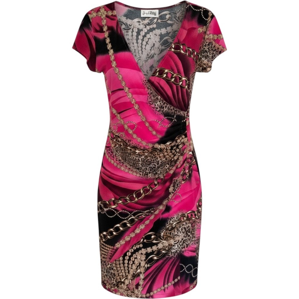 Joseph Ribkoff‎ Chainlink Ruched Wrap Mini Dress Women's 8 Fuschia Vintage Y2K